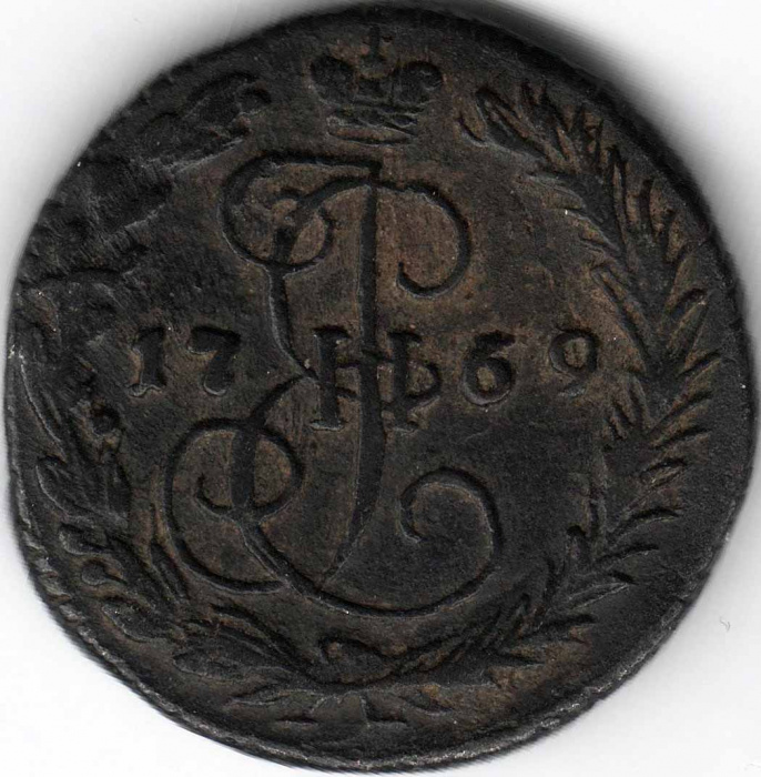 (1769, ЕМ) Монета Россия-Финдяндия 1769 год 1/2 копейки   Деньга Медь  VF